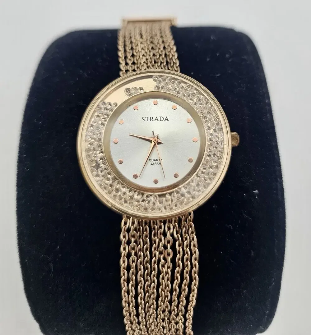 Strata Watch Women Rose Gold Tone Chain Bracelet And Clear Crystals